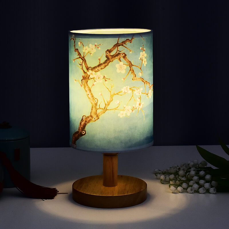 Modern Minimalist LED Table Lamp, Fabric Column Landscape Design, Wood Base Lighting, Contemporary Home Decor, Stylish Nightstand Lamp, Energy-Efficient LED, Living Room Accent Light, Bedroom Illumination, Unique Design Lamps, Eco-Friendly Lighting Soluti