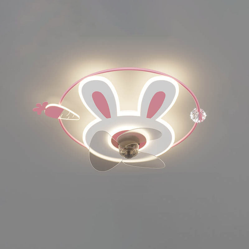 Cartoon Bunny Carrot LED Ceiling Fan Light Fixture