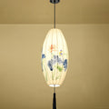 Oriental Antique Handmade Oval Lantern Pendant Light - 1-Light Fabric Fixture