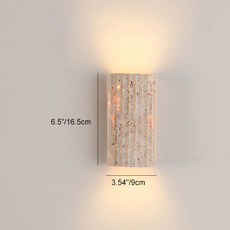 Traditional Japanese Striped Beige Travertine Semicircle LED Wall Sconce for Living Room - Waterproof Decor Lighting