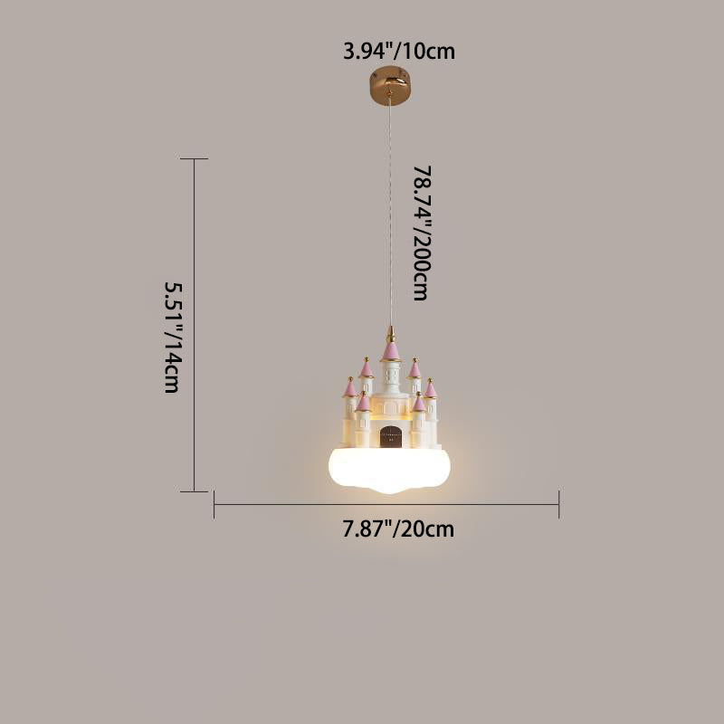 Contemporary Nordic Kids Resin PVC PE Castle 1-Light Pendant Light for Bedroom, Children's Room Lighting, Playroom Decorative Lamp, Nordic Style Ceiling Lamp, Creative Kids Castle Pendant Fixture, Colorful Bedroom Lighting for Boys and Girls, Stylish Home