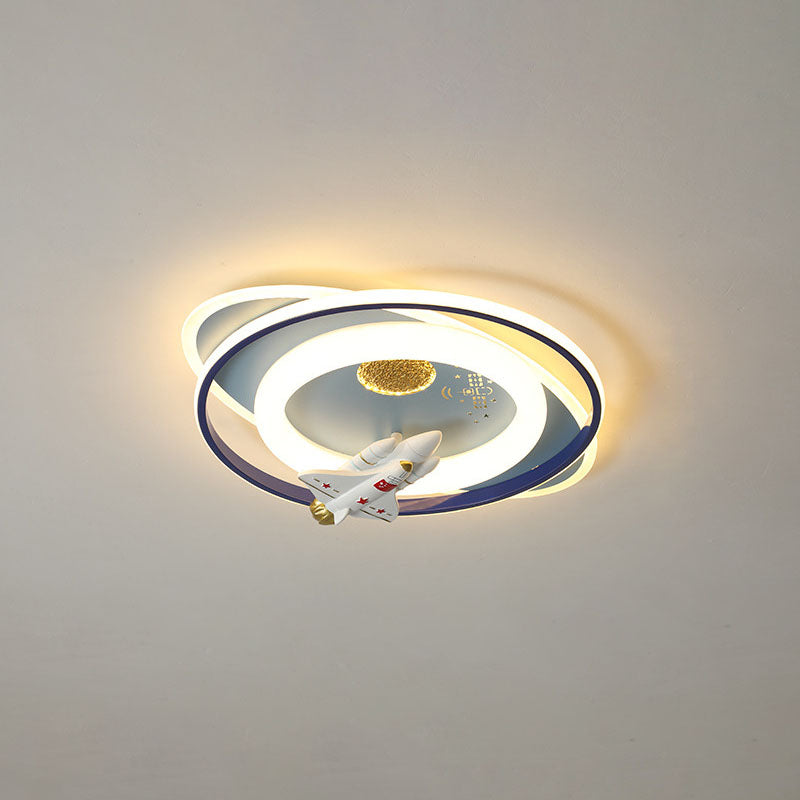 Modern Creative Kids Iron Cartoon Astronaut Rocket LED Flush Mount Ceiling Light, Children's Bedroom Lighting, Space Theme Decor, Playroom Illumination, Fun Astronaut Design, Colorful Nursery Fixture, Eco-Friendly LED Ceiling Lamp, Unique Child Room Acces
