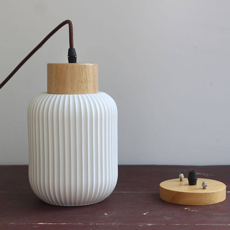 Nordic White Ceramic Cylinder 1-Light Japanese Pendant Light