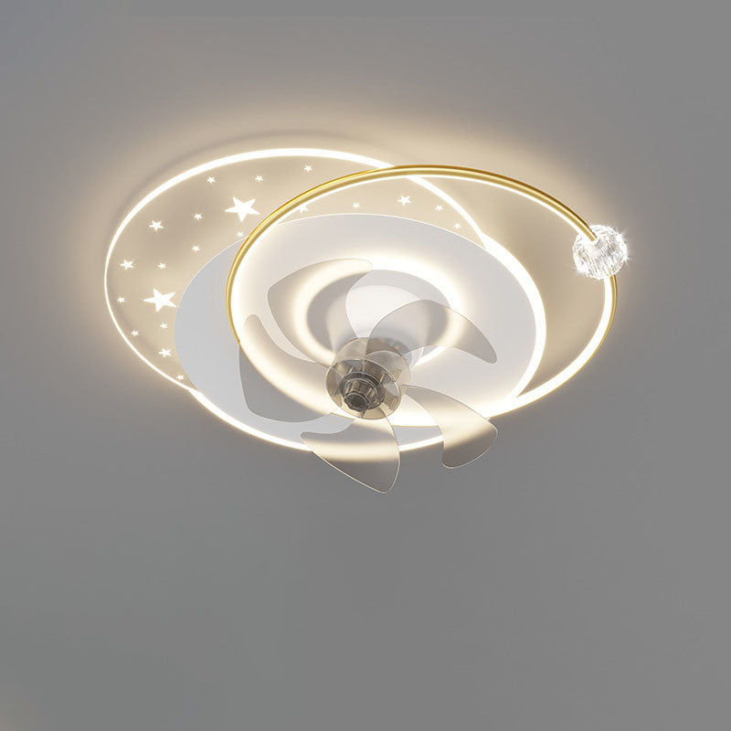 Contemporary Iron Acrylic LED Round Square Ceiling Fan Light for Bedroom