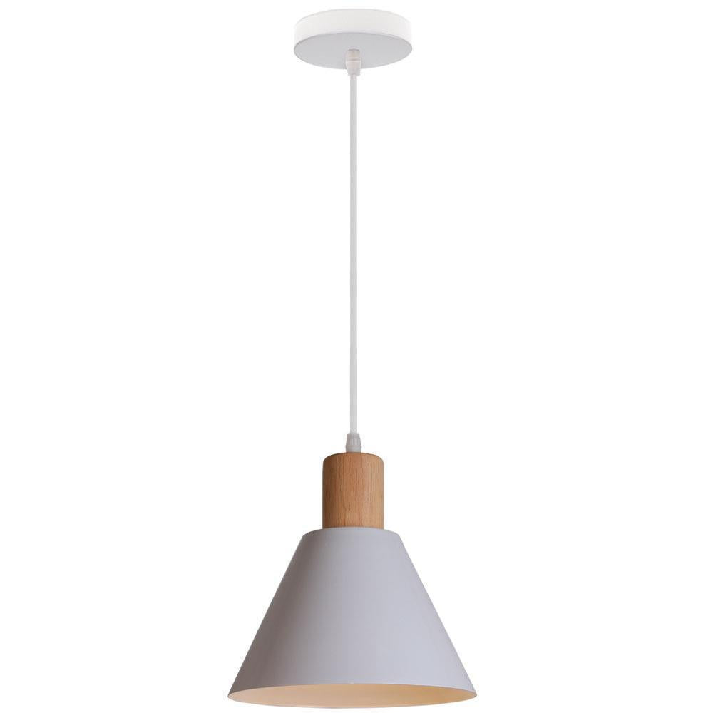 Vintage Iron Wood Round Cone Pendant Light - 1-Light Fixture for Living Room