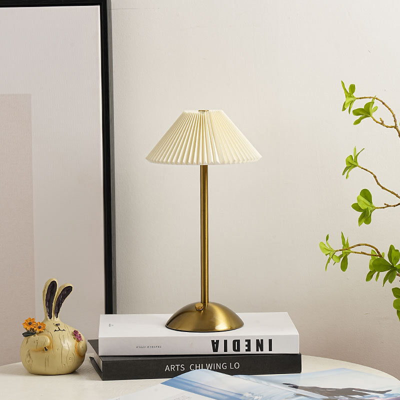 Contemporary Scandinavian Rechargeable Iron Fabric Conic Pleated 1-Light Table Lamp Bedside Modern Design Portable Nightstand Lighting Stylish Minimalist Home Decor Eco-Friendly Rechargeable LED Lamp Perfect for Bedroom Living Room Office Accent Light