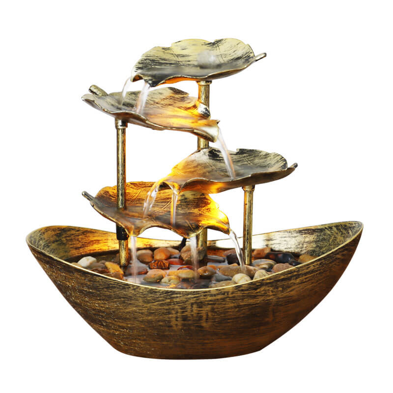 Lotus Leaf Yuanbao Flowing Fountain LED Table Lamp - Elegant Decorative Light for Home & Office, Water Fountain Night Light with Soothing Ambiance