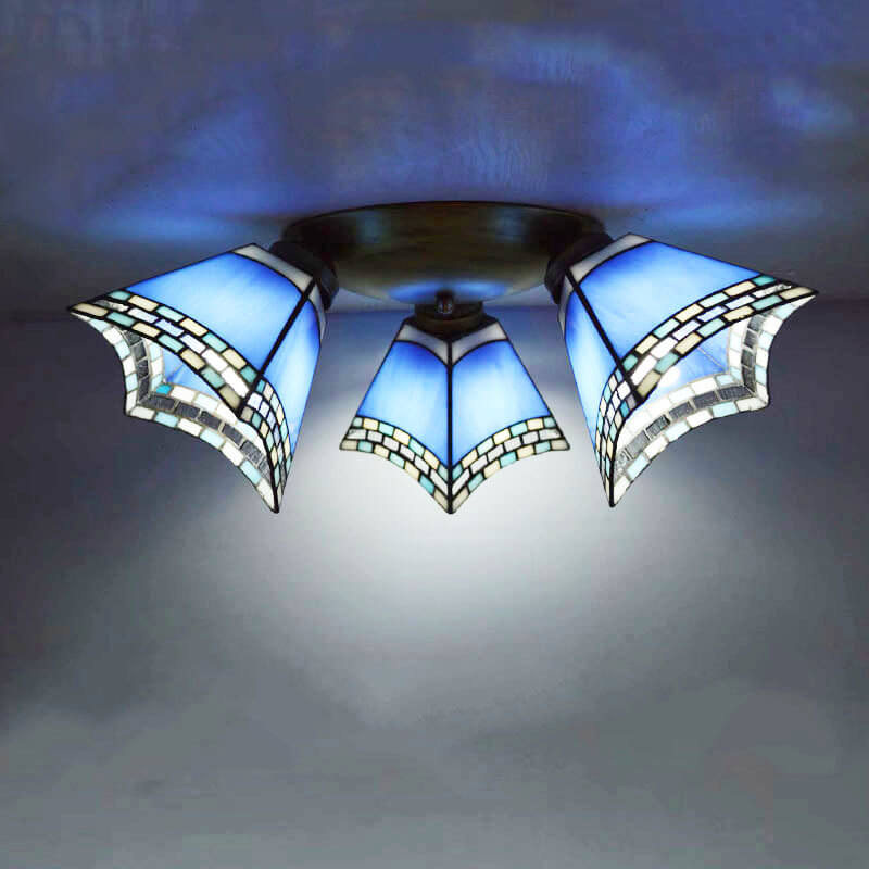 Tiffany Style Stained Glass 3-Light Semi-Flush Mount Light Fixture