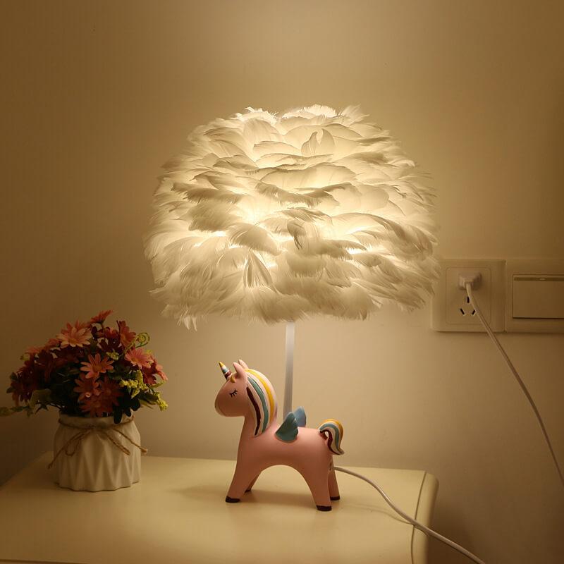 Modern Creative Unicorn Feather Children 1-Light Table Lamp, Cute Kids Room Lighting, Fantasy Decor for Girls Bedroom, Colorful Adjustable Soft Glow Night Light, Whimsical Nightstand Lamp for Nursery, Magical Unicorn Gift for Kids
