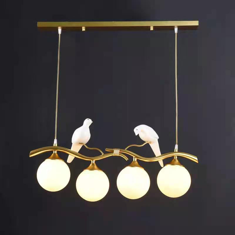 Contemporary Resin Bird Glass Ball Shade Chandelier - 4-Light Island Light for Living Room