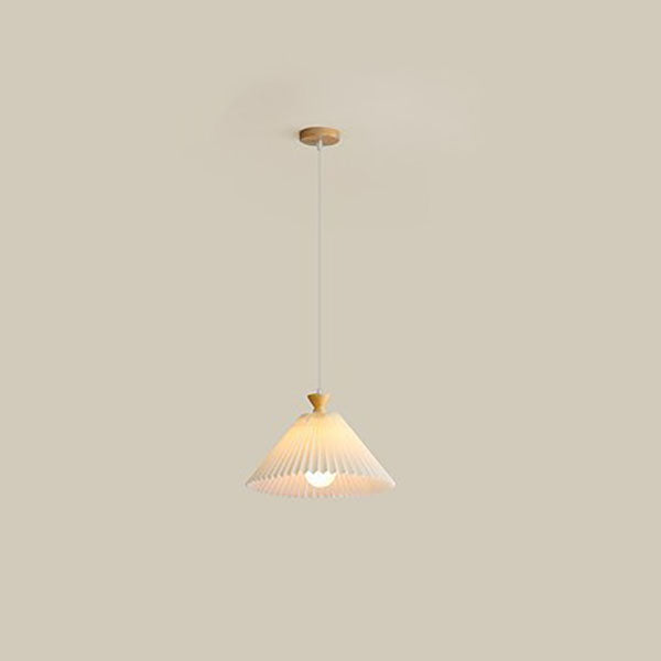 Traditional Japanese Rubberwood Pleated Cone Island Chandelier for Living Room