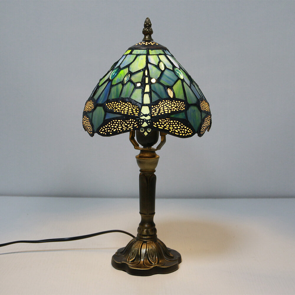 Vintage Tiffany Animal Flower Stained Glass Dome 1-Light Table Lamp