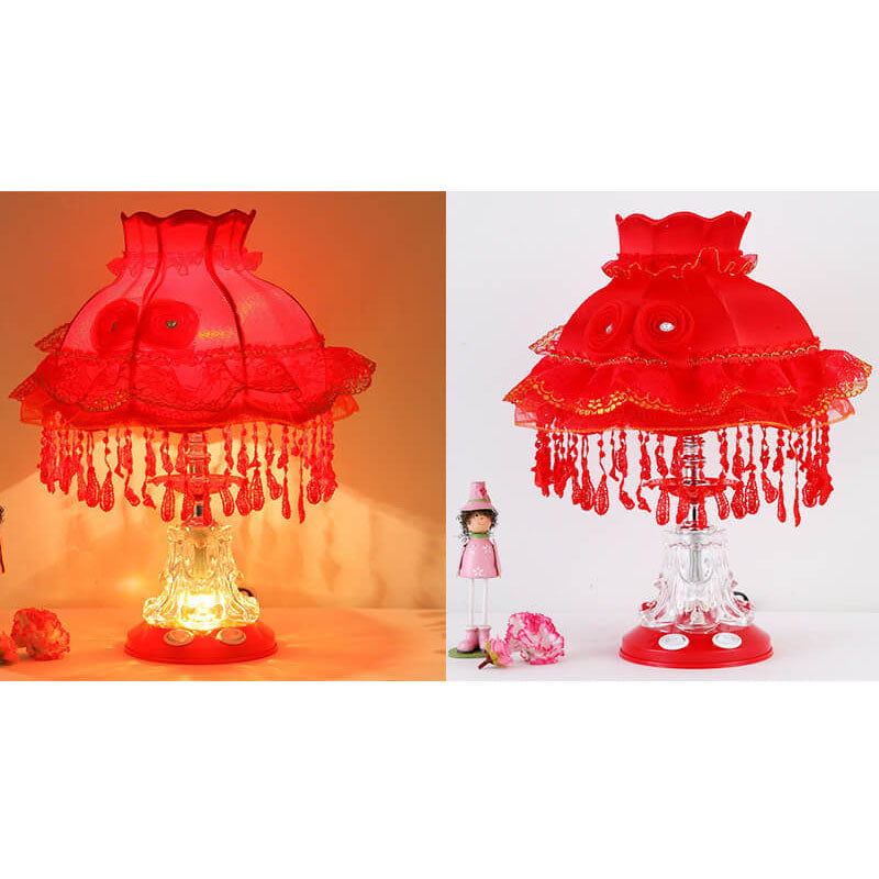 European Style Wedding Fabric Glass 1-Light Table Lamp - Elegant Home Decor for Wedding Reception, Vintage Bedside Lighting, Luxury Fabric Shade, Romantic Ambiance, Decorative Lighting Fixture, Stylish Gift Idea for Couples, Unique Wedding Centerpiece, De