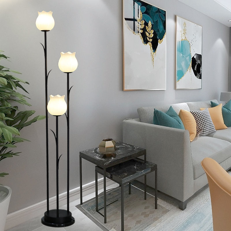 Contemporary Scandinavian 3-Light Floor Lamp - Iron & Glass for Living Room