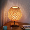 Traditional Chinese Moso Bamboo Iron Weaving Oval Table Lamp - 1-Light for Bedroom
