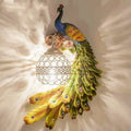 Vintage Ornate Resin Long Tail Peacock Wall Sconce Lamp - 1-Light Crystal Ball Shade