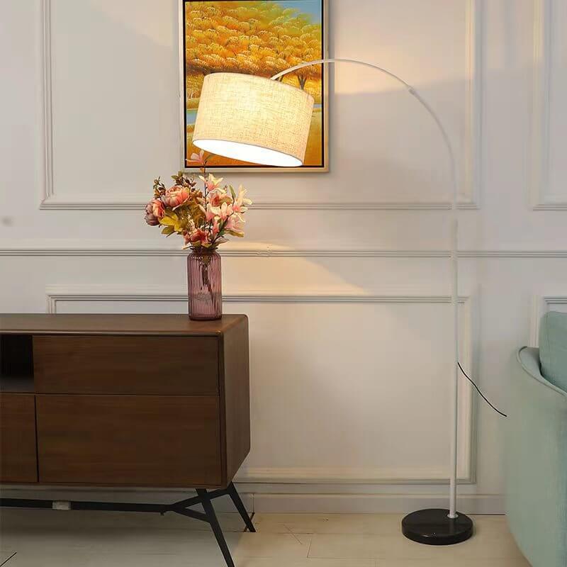 Nordic Fabric Column Shade Fishing Rod Floor Lamp - 1-Light Standing Design, Modern Home Lighting, Creative Decor, Adjustable Floor Lamp for Living Room & Bedroom