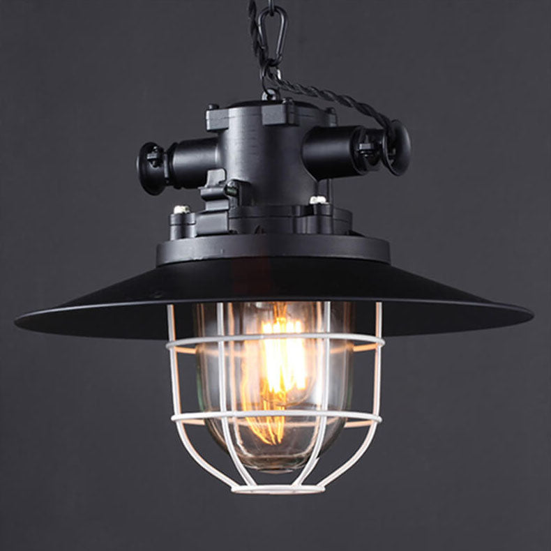 Industrial Vintage Blast Iron Cage Pendant Light - 1-Light Fixture, Rustic Home Decor, Retro Lighting, Edison Bulb Design, Kitchen, Dining, Loft, Industrial Style Lighting