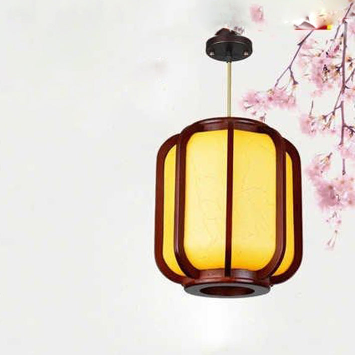Traditional Chinese Faux Sheepskin Wooden Lantern Pendant Light - 1-Light for Living Room