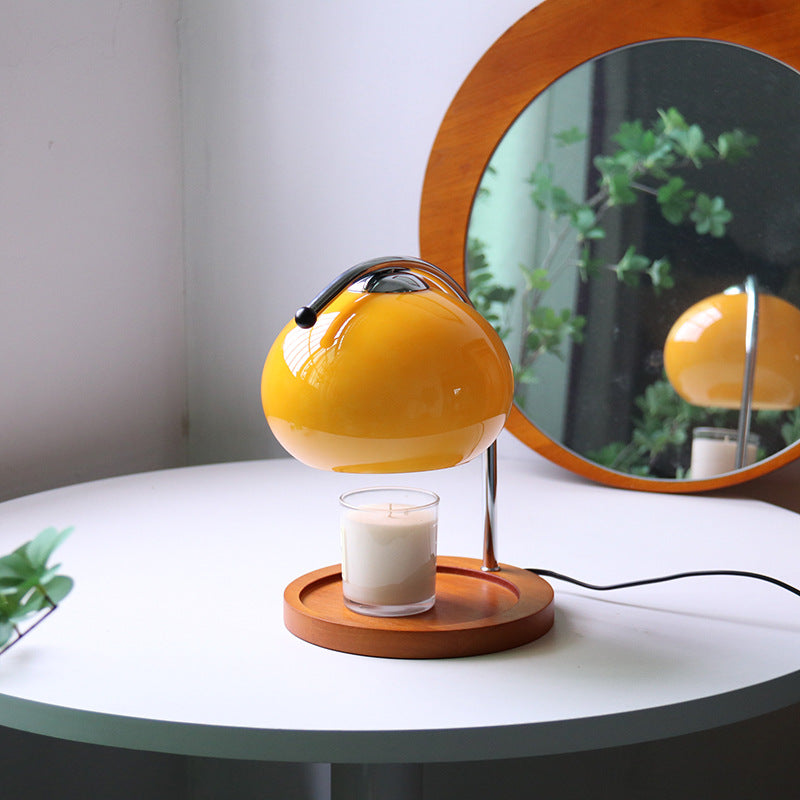Contemporary Retro Glass Dome Solid Wood Metal Base 1-Light Melting Wax Table Lamp - Vintage Home Lighting, Modern Desk Lamp, Unique Decorative Lamp, Warm LED Night Light, Artisanal Table Lamp for Living Room, Bedroom, Office, Stylish Interior Decor, Cozy
