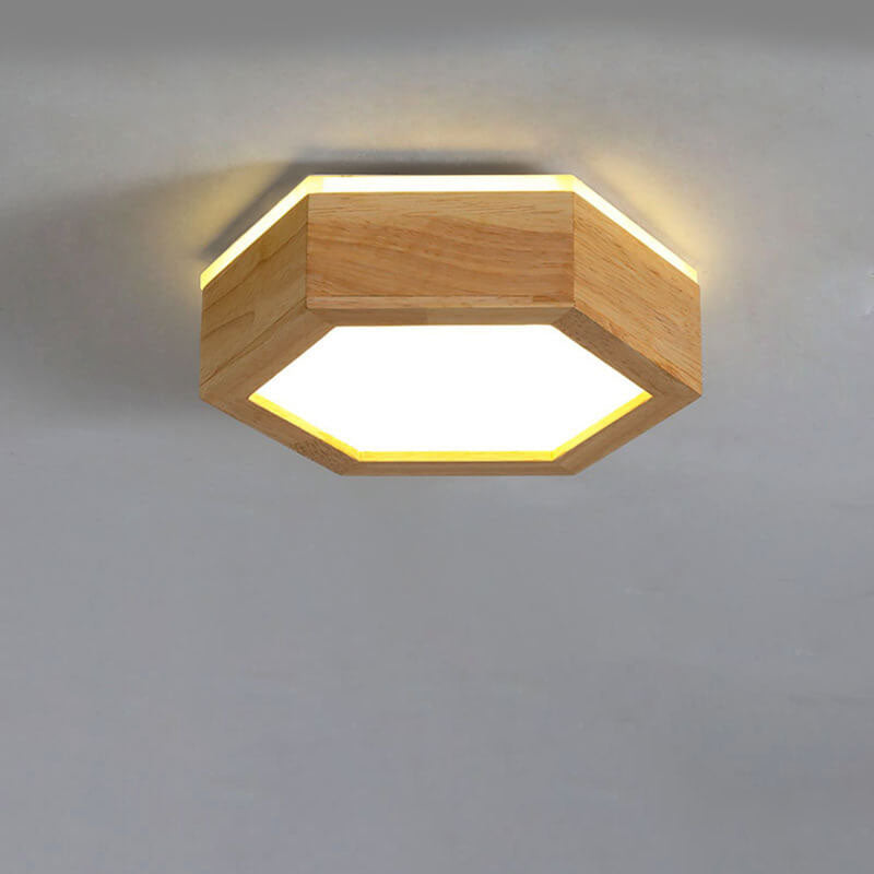 Modern Wooden Hexagonal LED Ceiling Light - Flush Mount Design