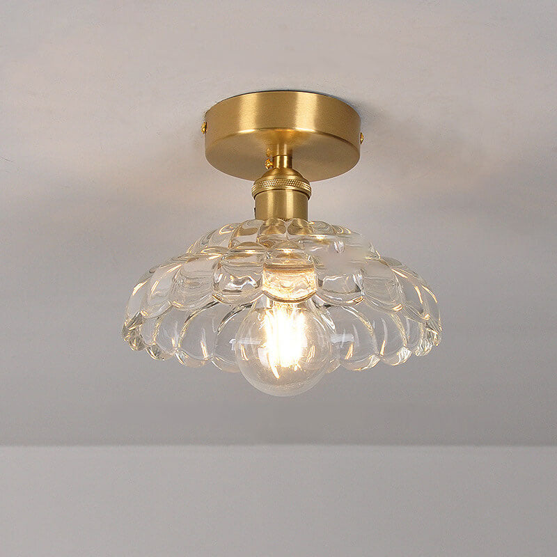 Vintage Brass Glass Dome Semi-Flush Mount Ceiling Light