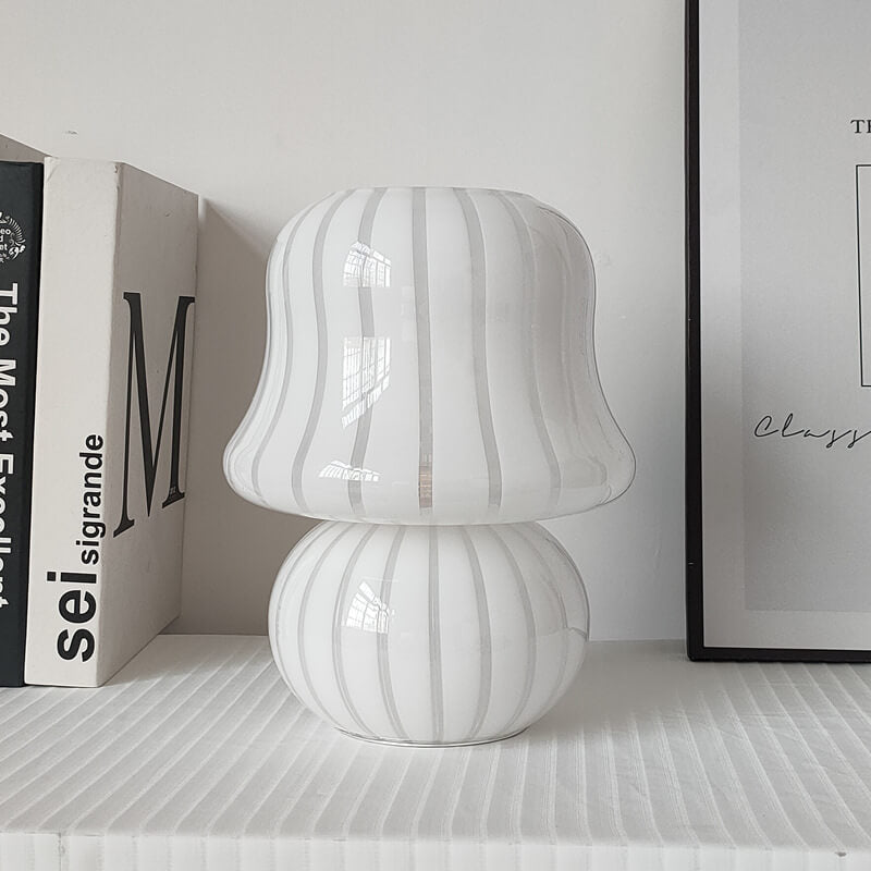 French Cream Handmade Glass Mushroom 1-Light Table Lamp, Unique Artisan Table Lamp, Vintage-Inspired Home Lighting, Decorative Glass Lamp, Soft Glow Interior Illumination, Modern Table Lamp for Living Room and Bedroom, Stylish Mushroom Design Lighting, Ar