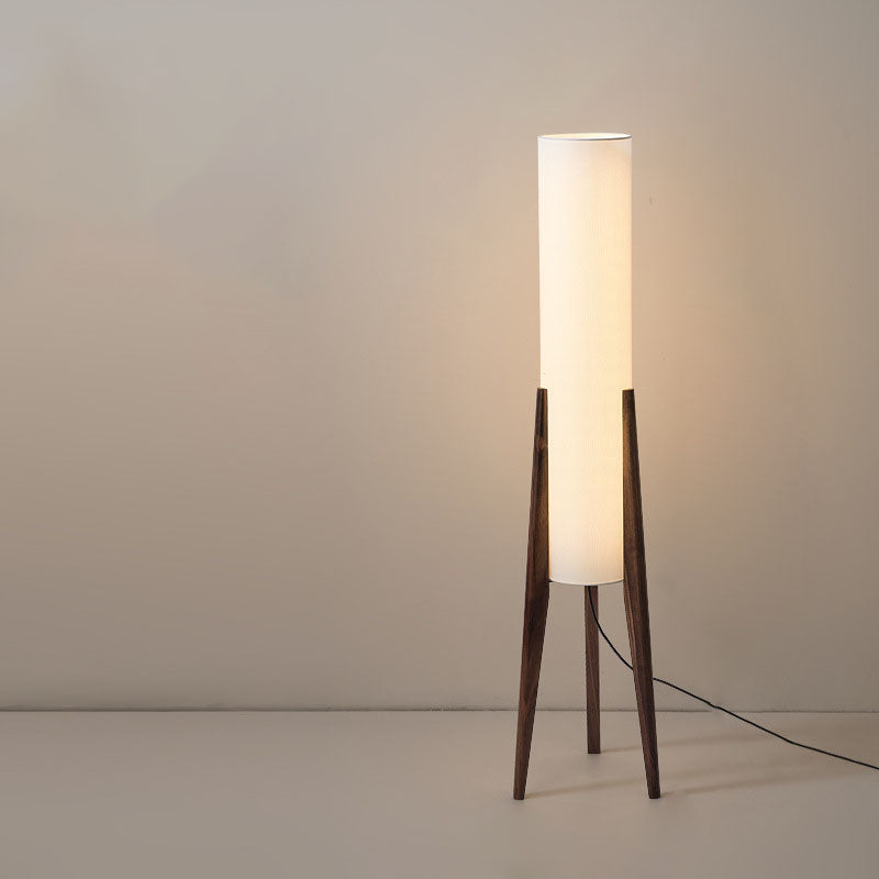 Traditional Chinese Fabric Floor Lamp with Wood Tripod for Study Lighting