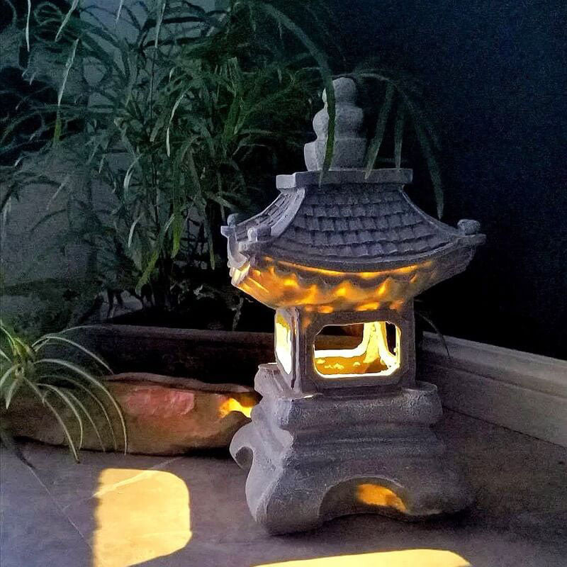 Japanese Zen Solar Pagoda Stone LED Outdoor Light - Waterproof Garden Decoration