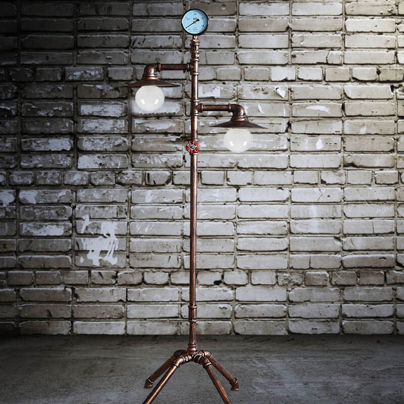 Industrial Steampunk Copper Water Pipe Floor Lamp - 2-Light Design