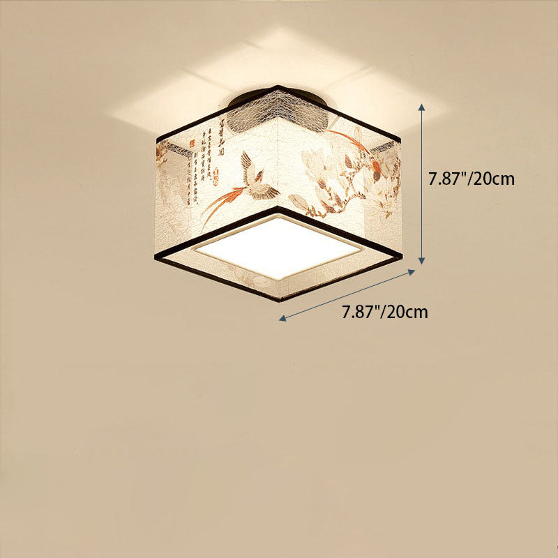 Traditional Chinese Square Iron Semi-Flush Mount Ceiling Light for Hallway