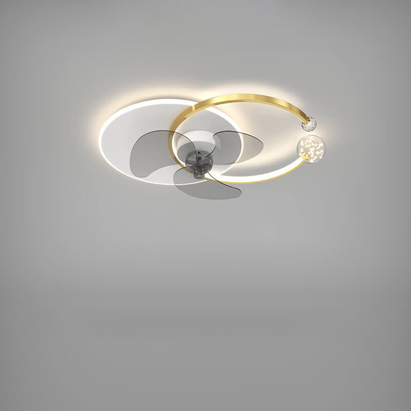 Luxury Double Ring LED Flush Mount Ceiling Fan Light Combination