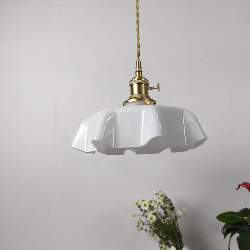 Traditional Japanese Cream Petal Glass Iron Pendant Light for Dining Room