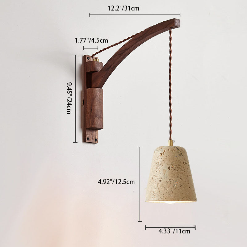 Japanese Wabi-Sabi Solid Wood Glass Horn Wall Sconce Lamp - Elegant Minimalist Lighting, Rustic Home Decor