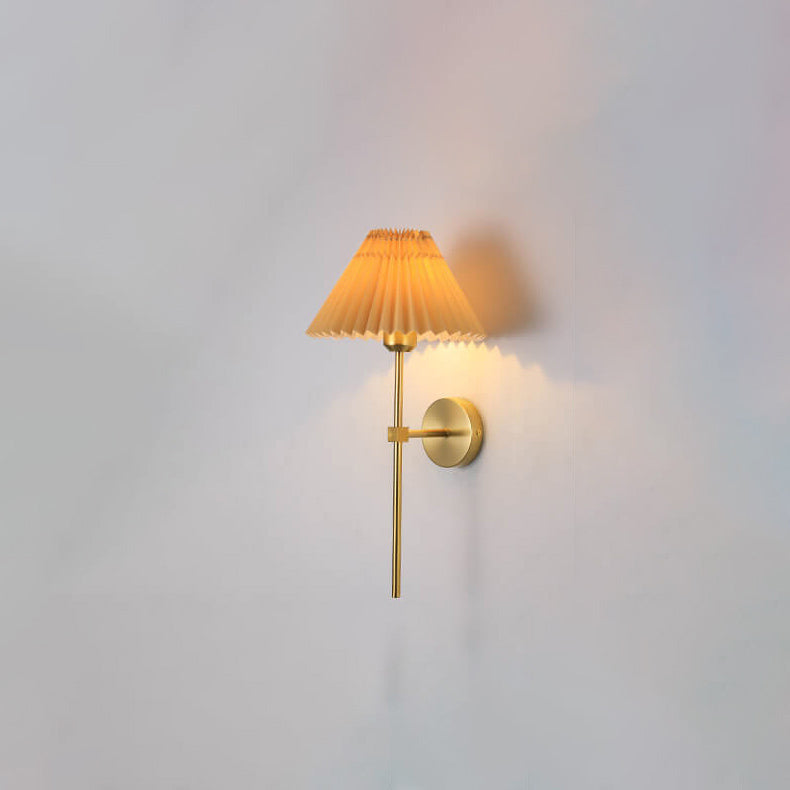 Vintage Pleated Fabric Shade Wall Sconce Lamp - 1-Light Straight Arm, Retro Lighting, Home Decor