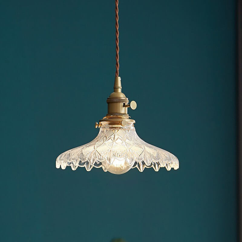 Contemporary Nordic Floral Glass Pendant Light - 1-Light Brass Fixture for Living Room & Bedroom