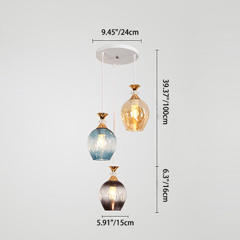 Contemporary Nordic Gradient Glass Orb 1/3 Light Island Chandelier for Living Room