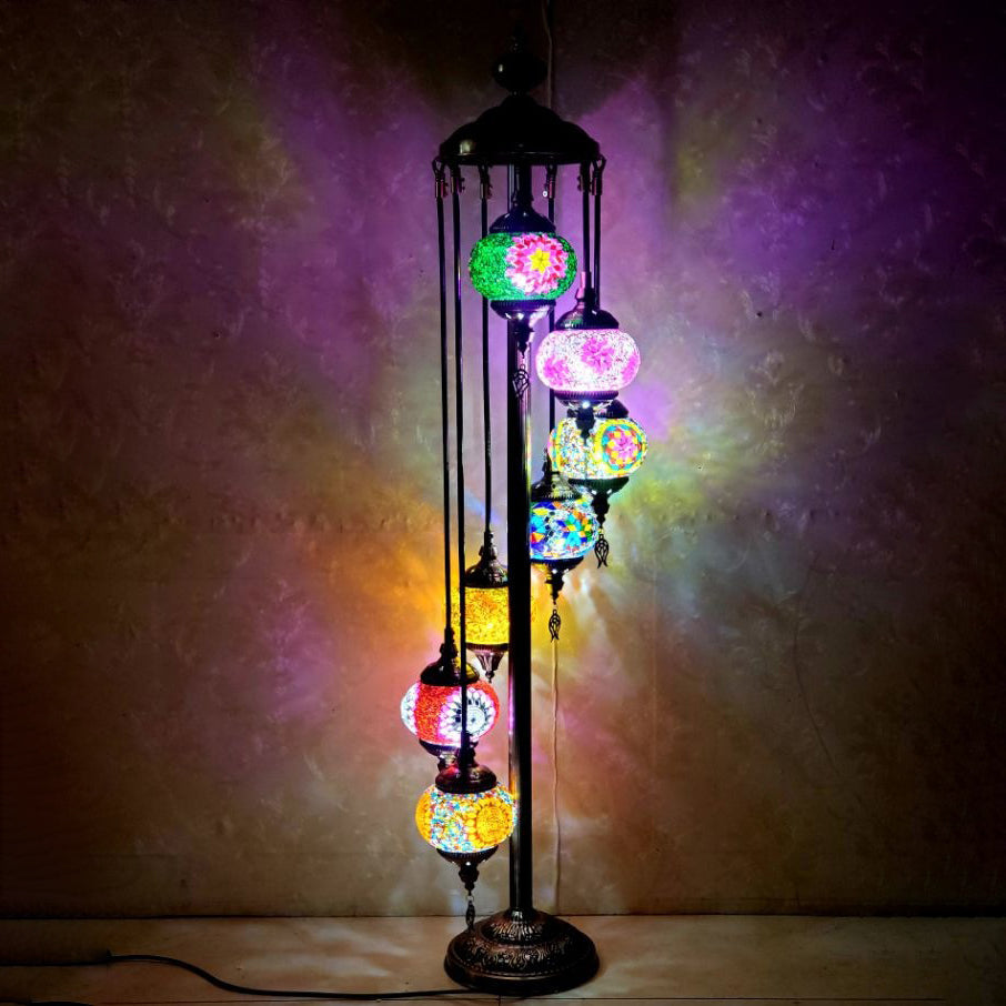 Tiffany Oval Ball Iron Stained Glass Floor Lamp - 5/7 Light for Living Room