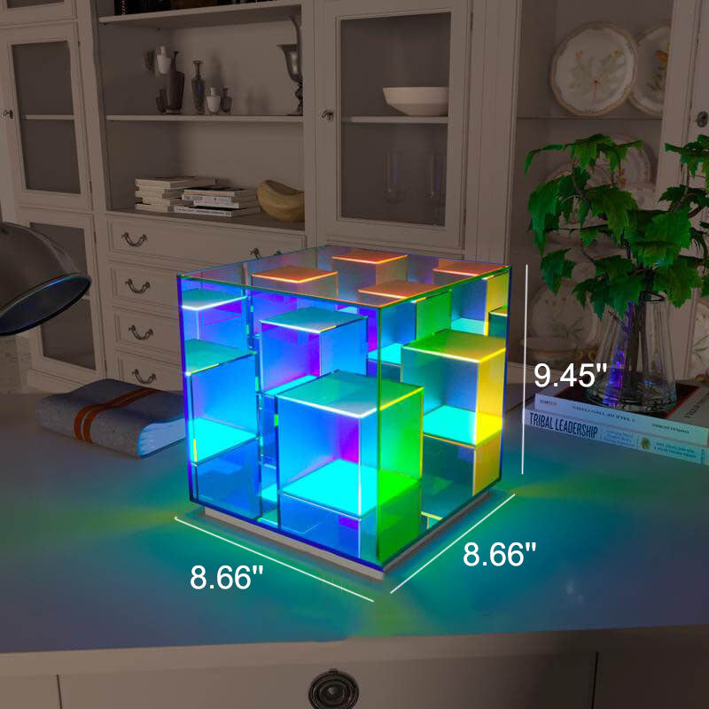 Modern Acrylic RGB Line Rubik's Cube LED Table Lamp - Color Changing Cube Night Light, USB Rechargeable Decorative Lamp, Unique Gift for Kids and Adults, RGB Mood Lighting for Home Decor, Bedroom and Office Accessories