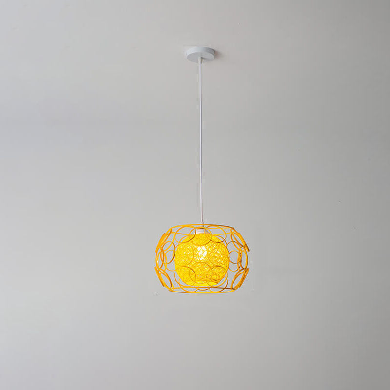 Modern Hemp Ball Pendant Light - Minimalist Iron Drum Fixture for Living Room