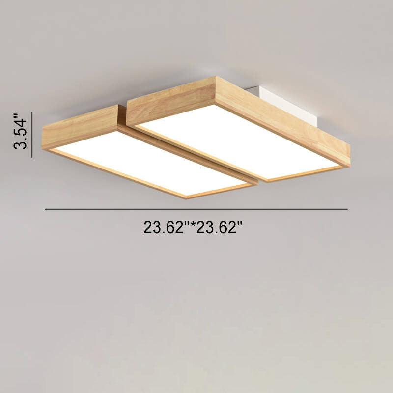 Nordic Japanese Log Wood LED Ceiling Light - Rectangular Flush Mount