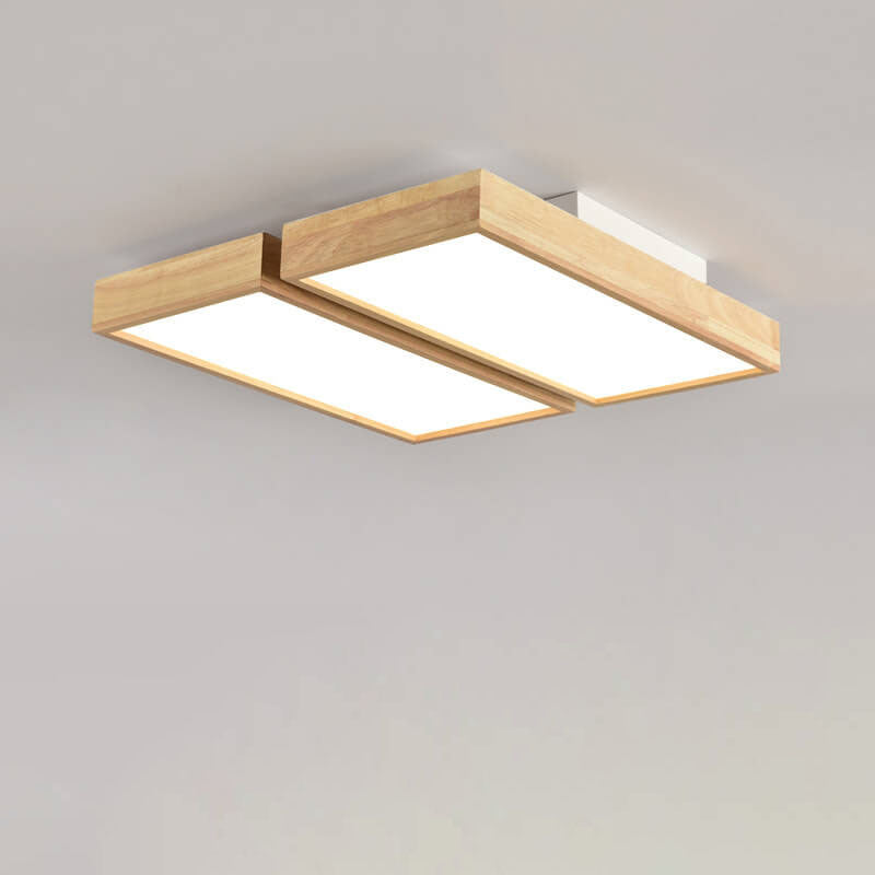Nordic Japanese Log Wood LED Ceiling Light - Rectangular Flush Mount