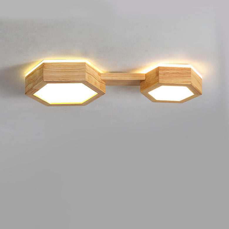 Modern Wooden Hexagonal LED Ceiling Light - Flush Mount Design
