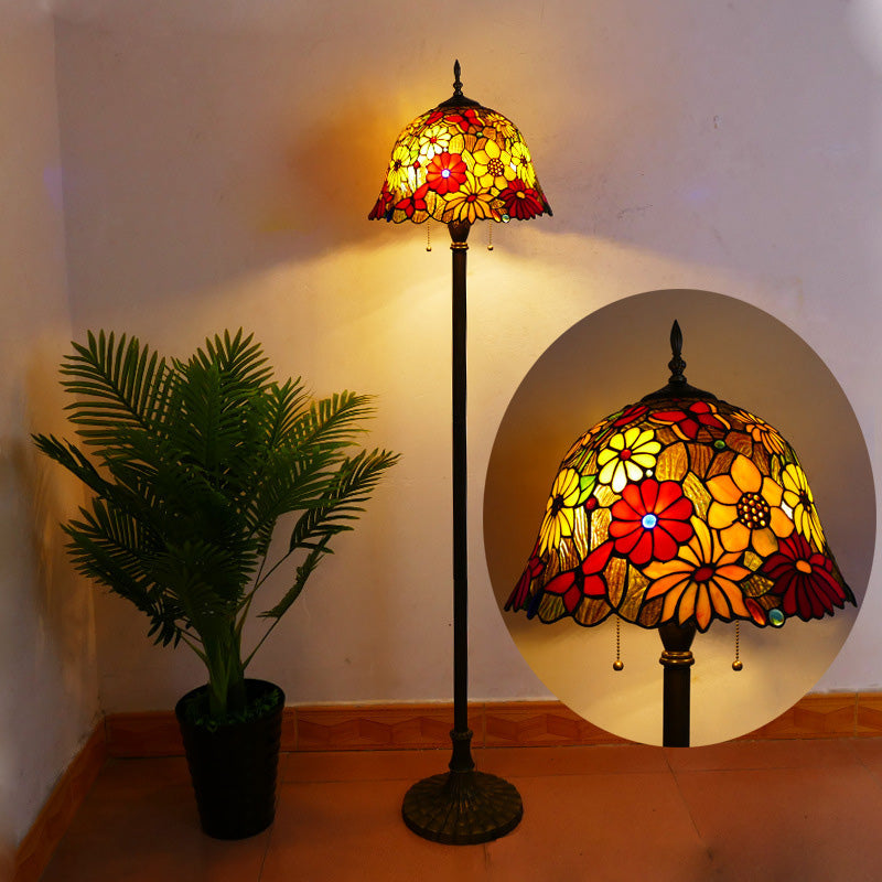 Tiffany Stained Glass Daisy Dragonfly Floor Lamp 2-Light for Bedroom