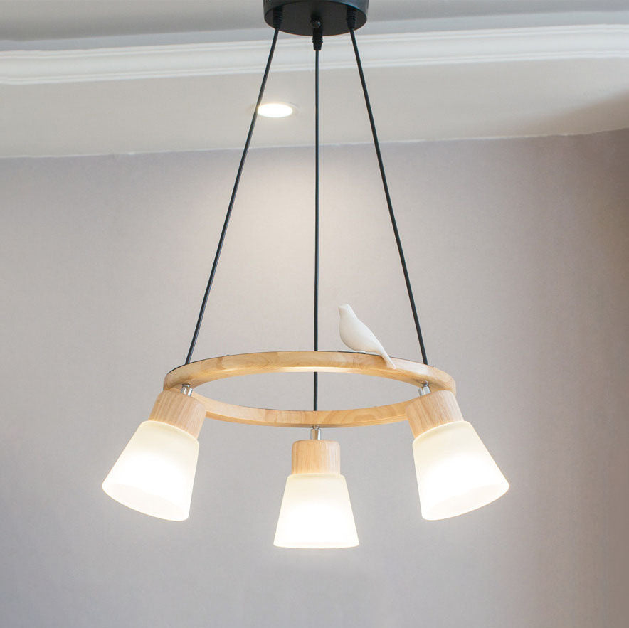 Nordic Minimalist Solid Wood 3/5-Light Bird Chandelier