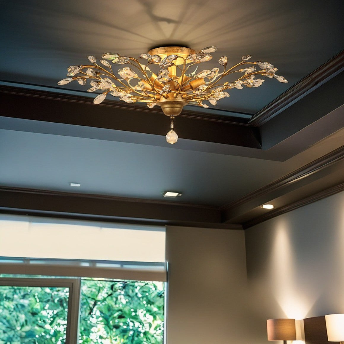 Traditional European Iron Crystal Semi-Flush Mount Ceiling Light - 4/5/6 Lights for Living Room
