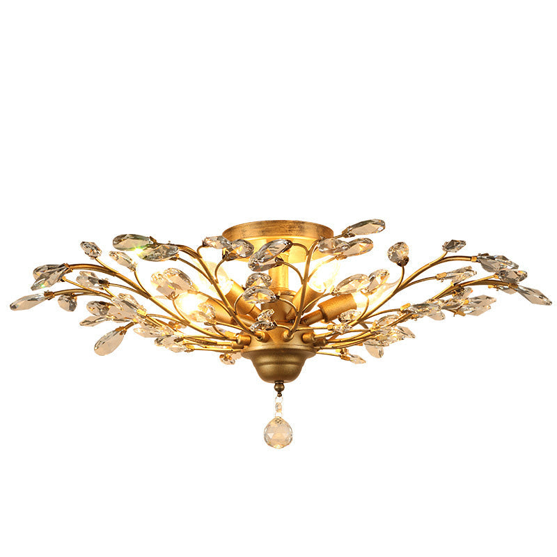 Traditional European Iron Crystal Semi-Flush Mount Ceiling Light - 4/5/6 Lights for Living Room