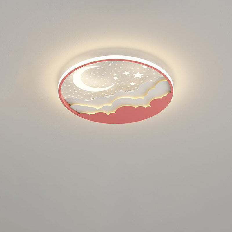 Contemporary Cartoon Stars Moon Acrylic LED Kids Flush Mount Ceiling Light for Living Room, Nursery, Bedroom, Playroom, Childrens Lighting, Modern Kids Room Decor, Energy Efficient Bright Ceiling Fixture