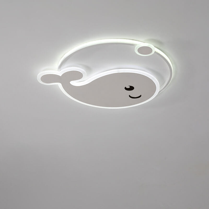 Creative Cartoon Dolphin Moon LED Kids Flush Mount Ceiling Light for Child’s Bedroom, Nursery Lighting, Whale Design Ceiling Fixture, Playful Ocean Theme, Adjustable Brightness, Energy-Efficient, Cute Kids Room Decor, Unique Playroom Lighting, Safe for Ki