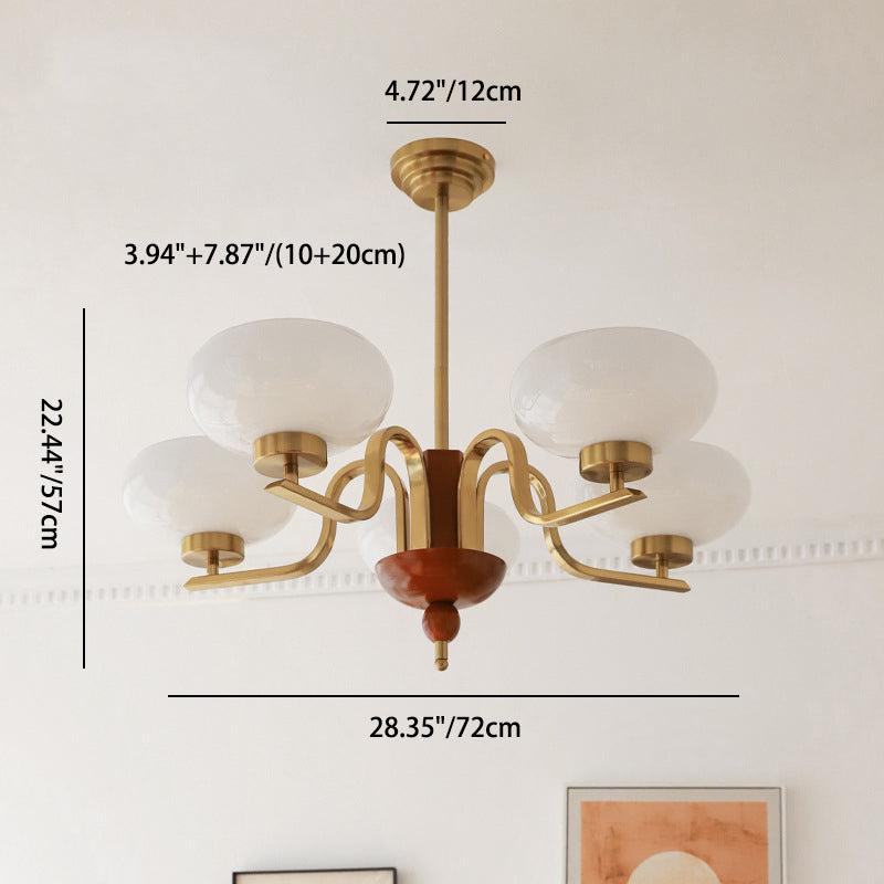 Vintage Metal Glass Oval Round 3/5 Light Chandelier for Living Room